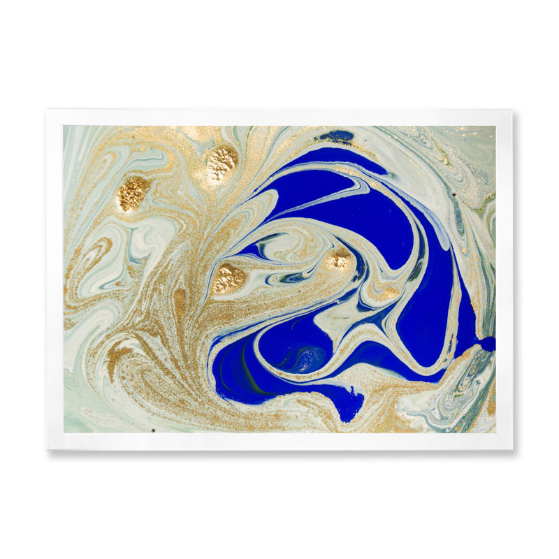 Art liquide en bleu et vert - reproduction sur toile, H 12 po x l 20 po, Toile blanche avec cadre d'angle fermé