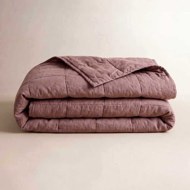 French Linen Box Stitch Quilt, Clay, Queen Quilt