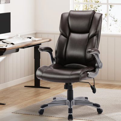 Alira Mid-Back Ergonomic Office Chair - PU Leather Executive Chair with Adjustable Lumbar Support, Flip-Up Armrests & Height Adjustment, Rolling Swivel Chair for Home Office