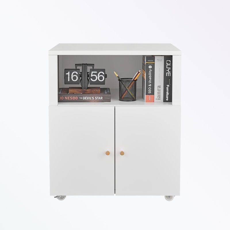 Office printer stand with wheels, printer tables with file door, mobile lateral filing cabinet, Blanc