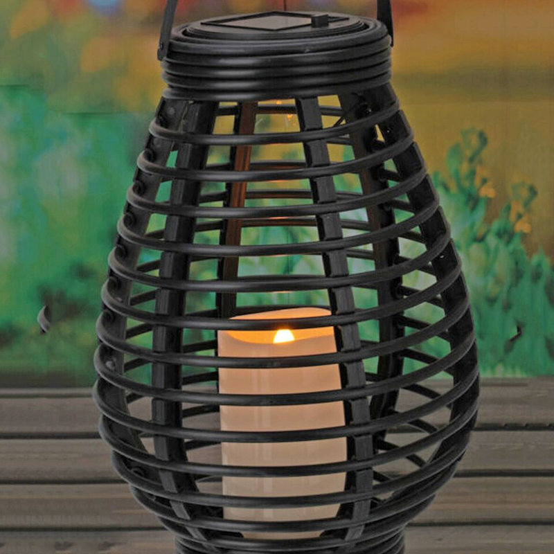 Warm White LED Solar Lantern Hanging Round/Cylindrical with Handle Garden Decor