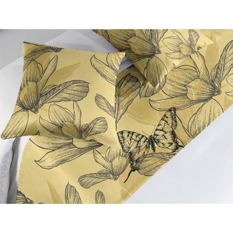 Ensemble de chemin de lit Ambesonne Magnolia imprimé papillon et fleurs gris anthracite / vert pâle, Très grand lit