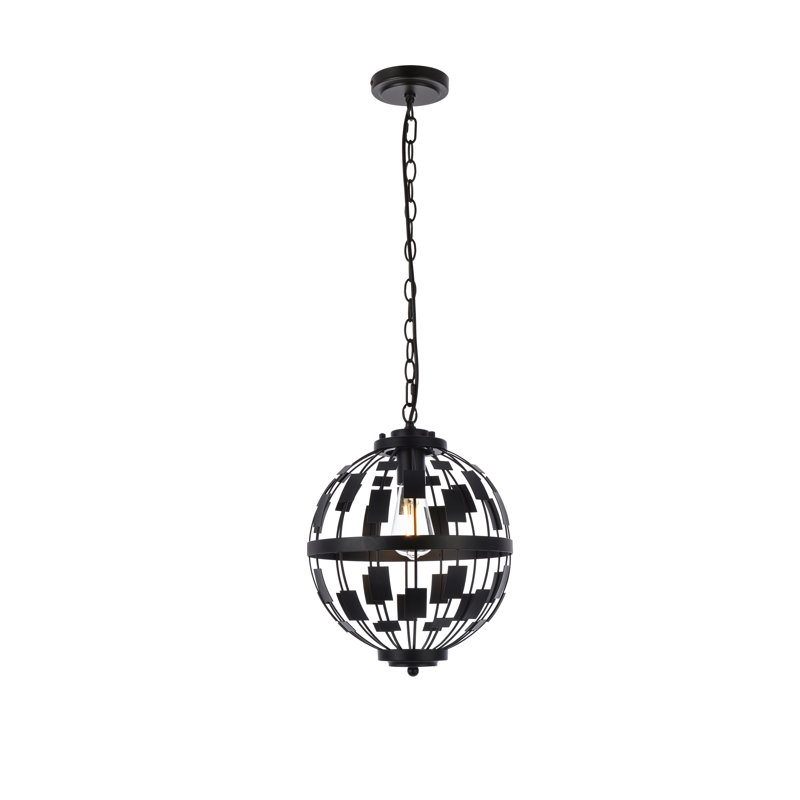Luminaire suspendu sphérique unique à 1 lumière Adrick, Noir