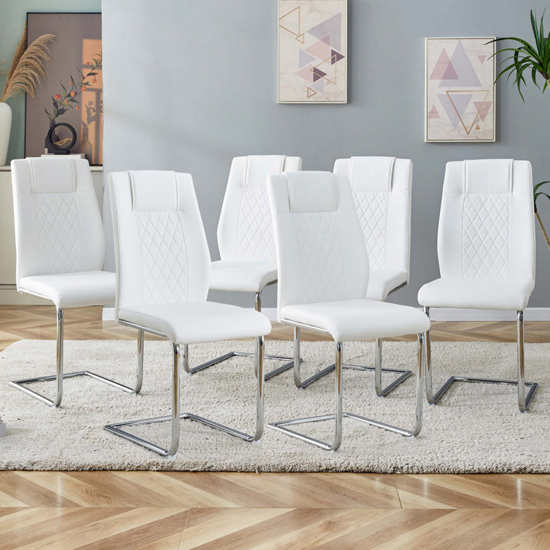 Chaises de salle à manger en similicuir, chaises d'appoint, Argent argent, 6, Blanc