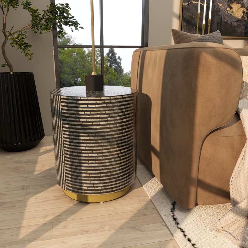 Baird Pearl Barrel End Table, Black/Ivory, 22.5"H x 17.75" W x 17.75" D