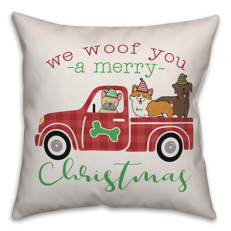  Housse de coussin Puppy Christmas Truck, 18 po x 18 po