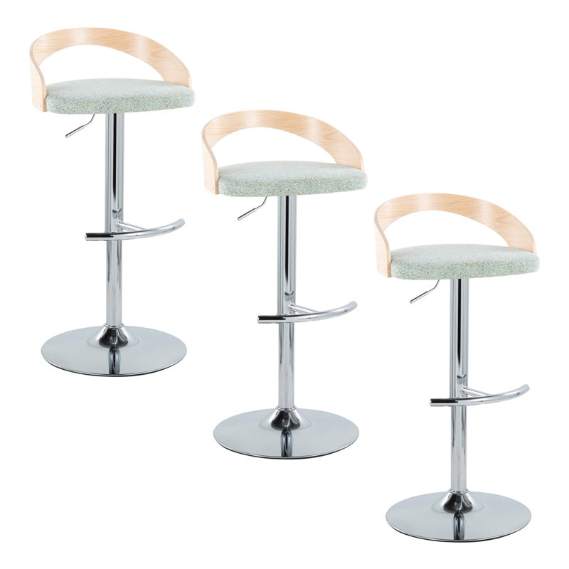 Tabouret de bar à hauteur ajustable avec pivot, Natural/Gray Seat/Silver Frame, 3