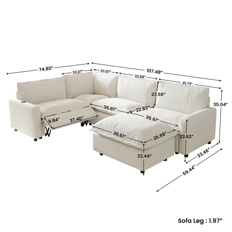 Moncada 5-Piece Modular Linen U-Shaped Power Reclining Sectional With Zero-Gravity And Heated Seats, Beige Linen