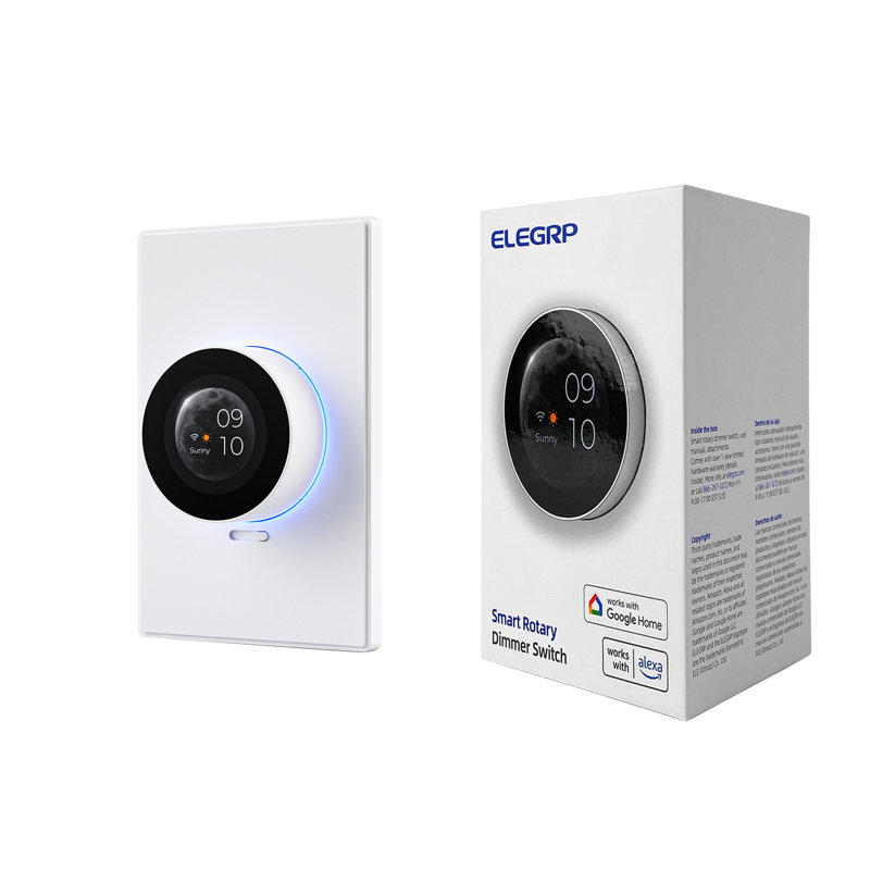 Gradateur de lumière rotatif intelligent ELEGRP avec écran TFT 1,8 pouces, 3 voies, nécessite un fil neutre, Wi-Fi 2,4 Ghz, compatible avec Alexa et Google Home, aucun concentrateur requis, homologué UL
