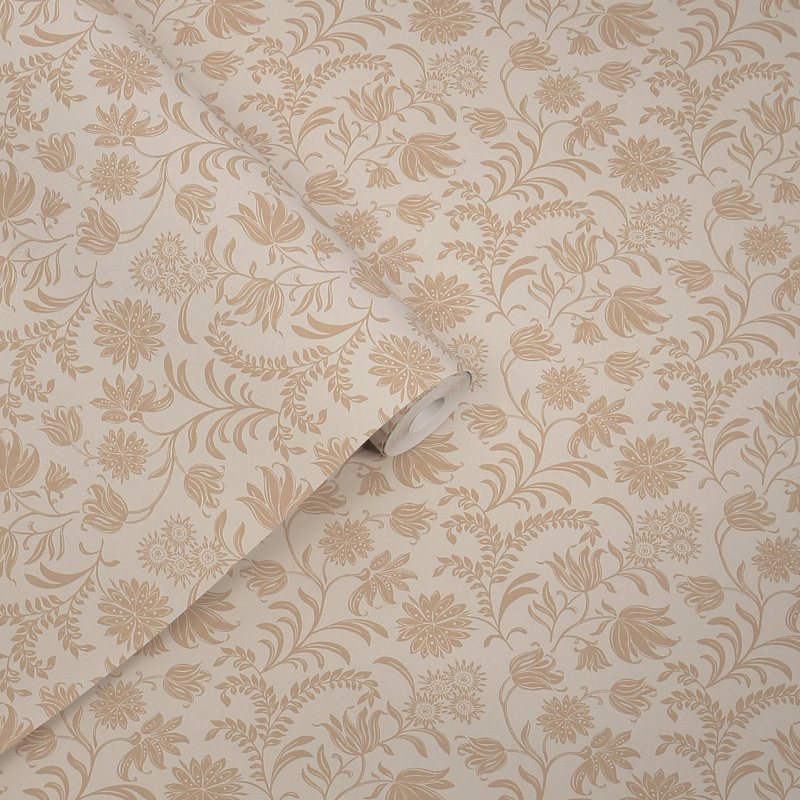 Laura Ashley Hemingway Caramel Wallpaper, Brown
