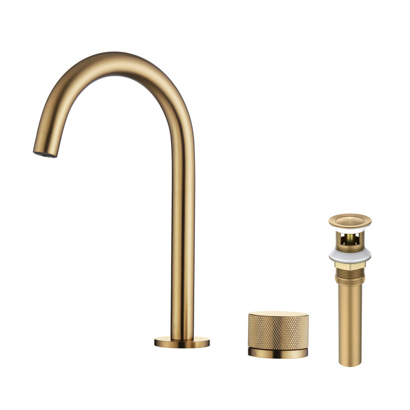 Robinet de lavabo de salle de bain circulaire à une poignée et deux trous avec drain, Laiton brossé