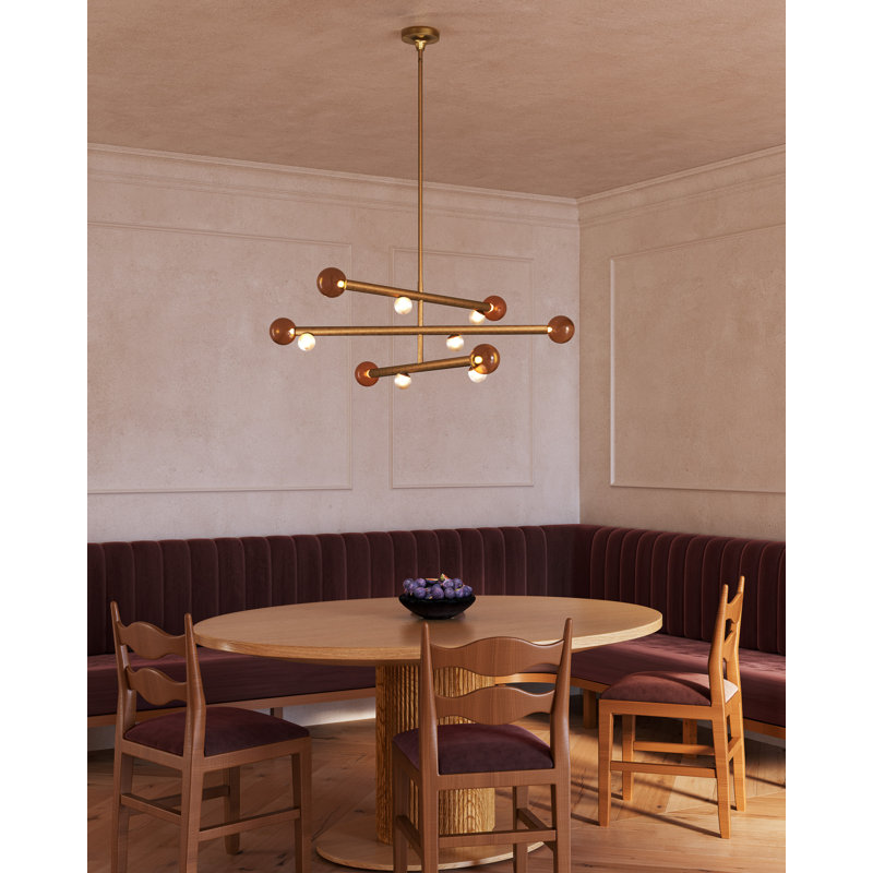 Reese 12 - Light Chandelier, Vintage Brass/Amber Glass