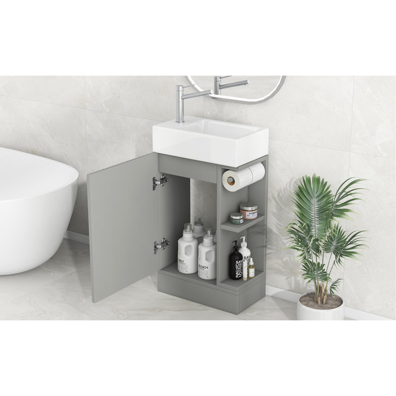 Meuble-lavabo polyvalent avec de multiples fonctionnalités pour une expérience de salle de bain améliorée, Gris