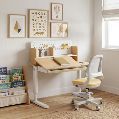 39.4" Ergonomic Teen Desk with Tilt & Storage, Beige