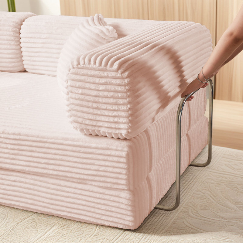 Causeuse convertible en velours côtelé Boneless, Velours côtelé rose