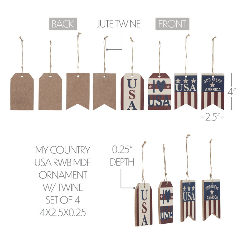 Ensemble de 4 panneaux décoratifs en bois MDF My Country USA