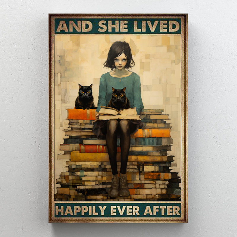 Livres et elle a survécu sur toile, H 14 po x l 11 po x P 1,25 po