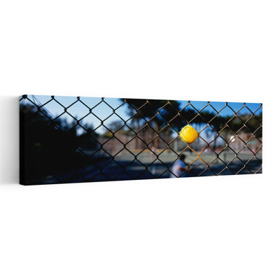 Close-up Of A Tennis Ball Stuck In A Fence San Francisco California USA by Thomas Winz - Wrapped Canvas Panoramic Print