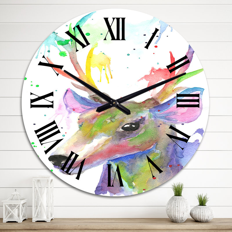 Portrait d'un cerf coloré - horloge murale traditionnelle, Grand