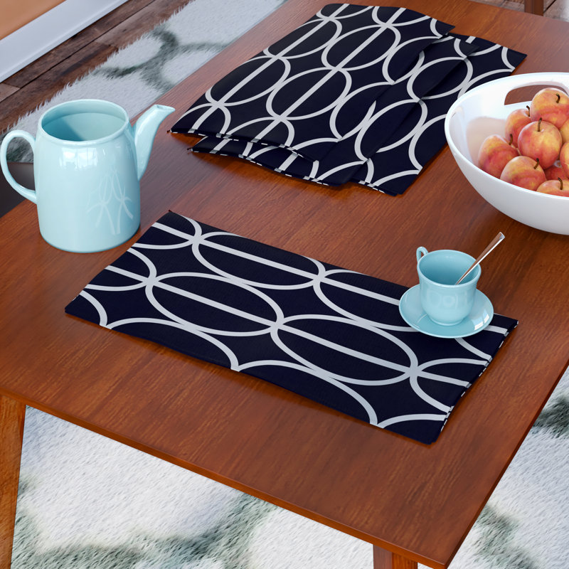 Noxon Polyester Geometric Square Napkin, Navy Blue