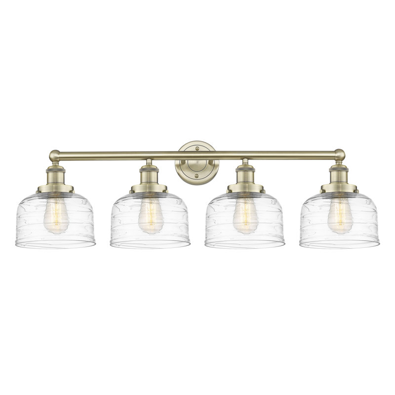 Éclairage pour meuble-lavabo à 4 lumières à intensité variable Annagene, Tourbillon déco transparent, Laiton antique