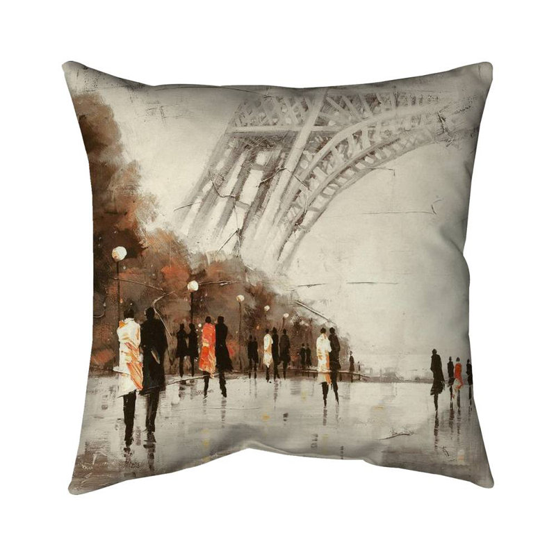 People walking near the eiffel tower - 16"x16" Throw pillow - Poly twill - Print on demand, 16" H x 16" W, Polyester/Polyfill