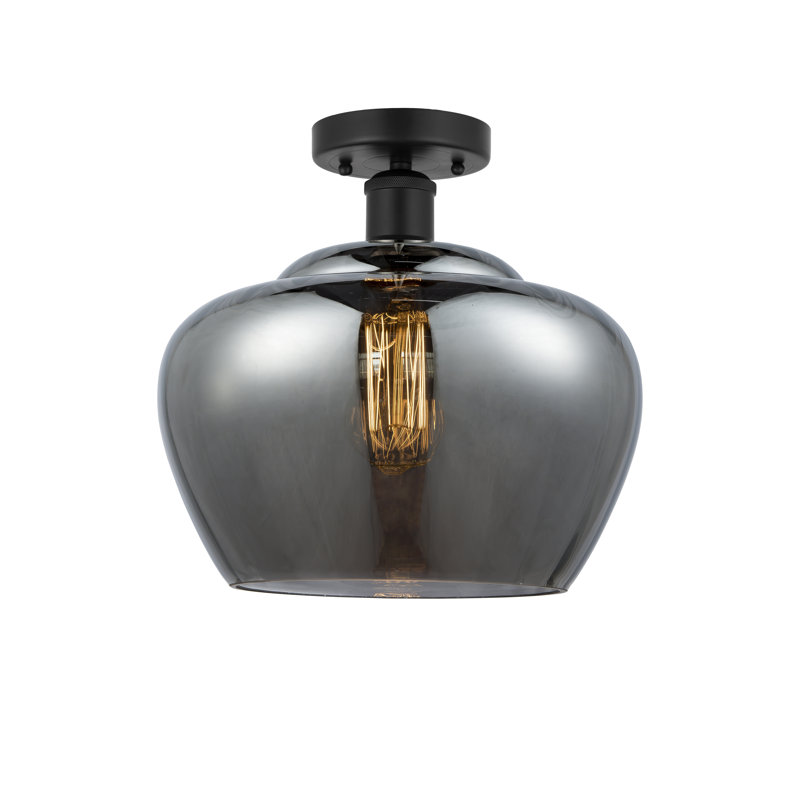 Plafonnier semi-encastré Noille Glass, Noir mat, Plaqué couleur fumée