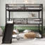 Metal Triple Bunk Bed Full Over Full, Black Shade, Slide Feature, Heavy - Duty, Noise Reducing, Guardrails Bed, For Fun Packed Adventures, Reduced, Guests-1659240511