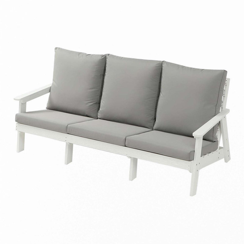 Canapé 3 places avec coussin, Coussin gris / cadre blanc