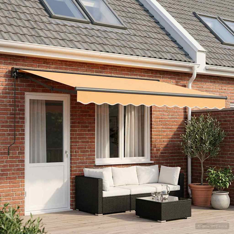VidaXL Polyester Cover Retractable Patio Awning, 165cm H x 300cm W x 250cm D, Solid Colour, Sand
