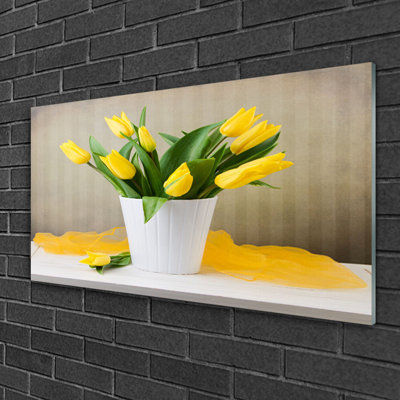 Glass Print Wall Art 100X50cm Image Printed On Glass Decorative Wall Picture Behind Toughened / Tempered Safety Real Glass For Kitchen & Living Room Theme: Tulips Floral