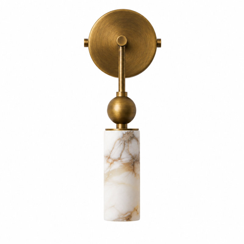 Antique Brass 1-Light Alabaster Cylinder Wall Sconce