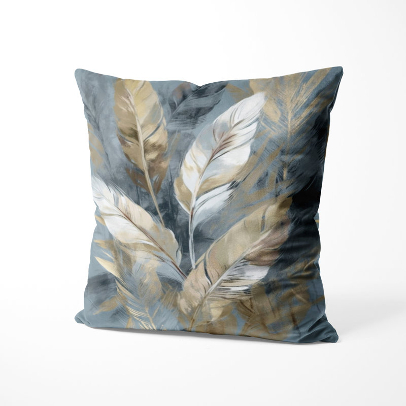 Coussin Boho Feather - Or et gris, H 16 po x l 16 po