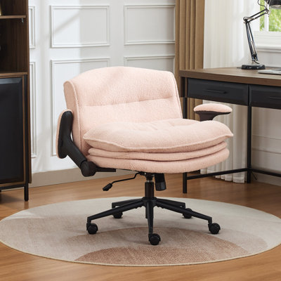 Chaise de bureau à assise large de 28 po avec accoudoirs rabattables, disponible en sherpa, chenille et similicuir