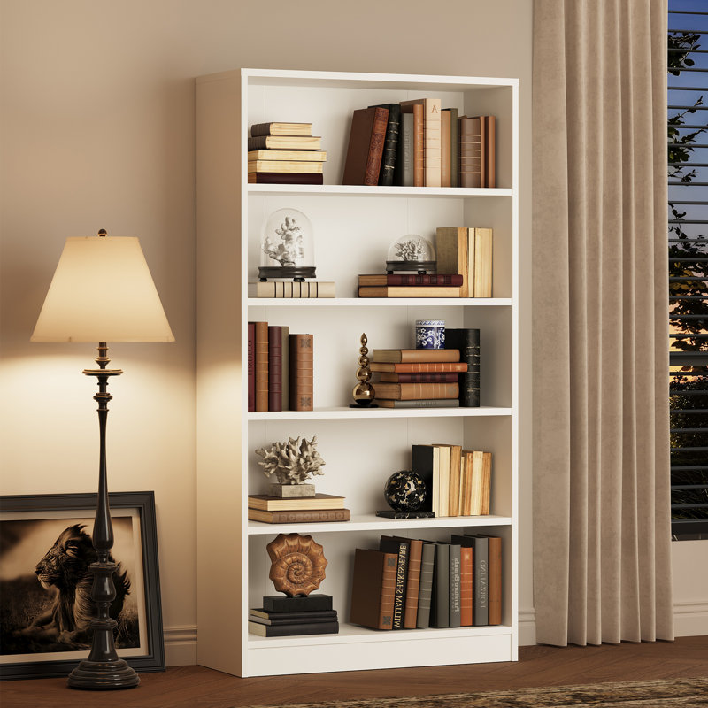 Latitude Run® Gibney Standard Bookcase, (5 Shelves) 59.84” H x 33.07” W x 11.61”D, Moon White