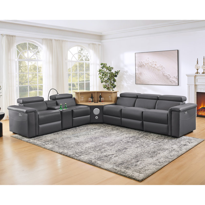 Modern L-shaped Recliners Sofa With Multi-functions And Premium Pu Leather
