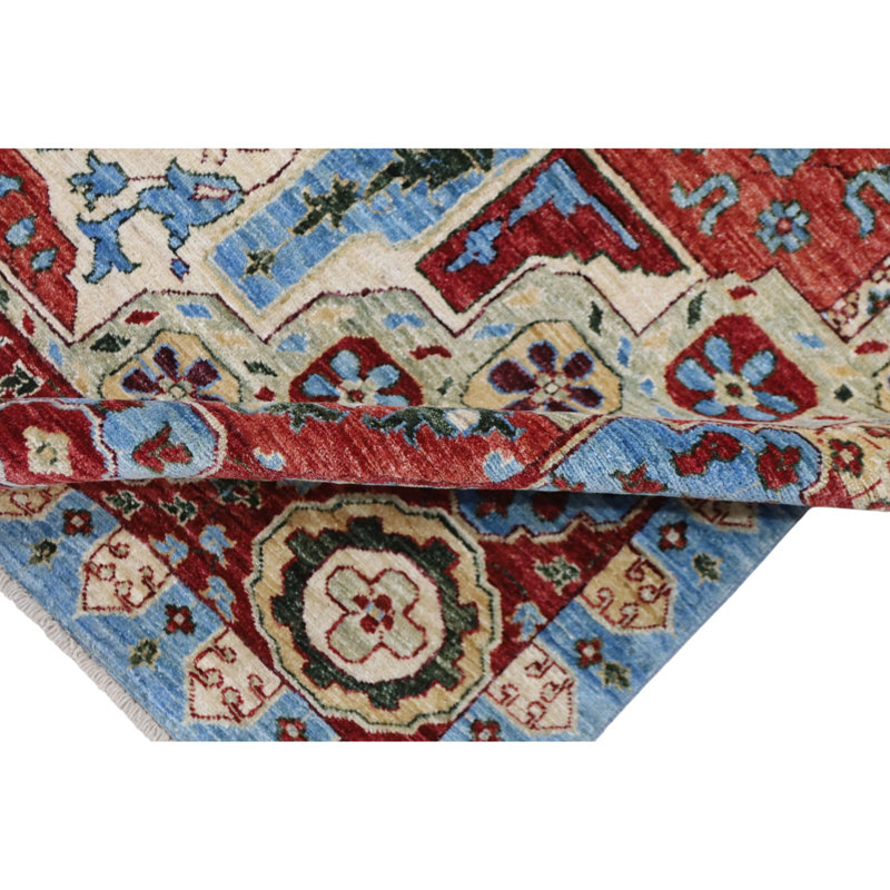 Hand Knotted Wool Area Rug in Blue