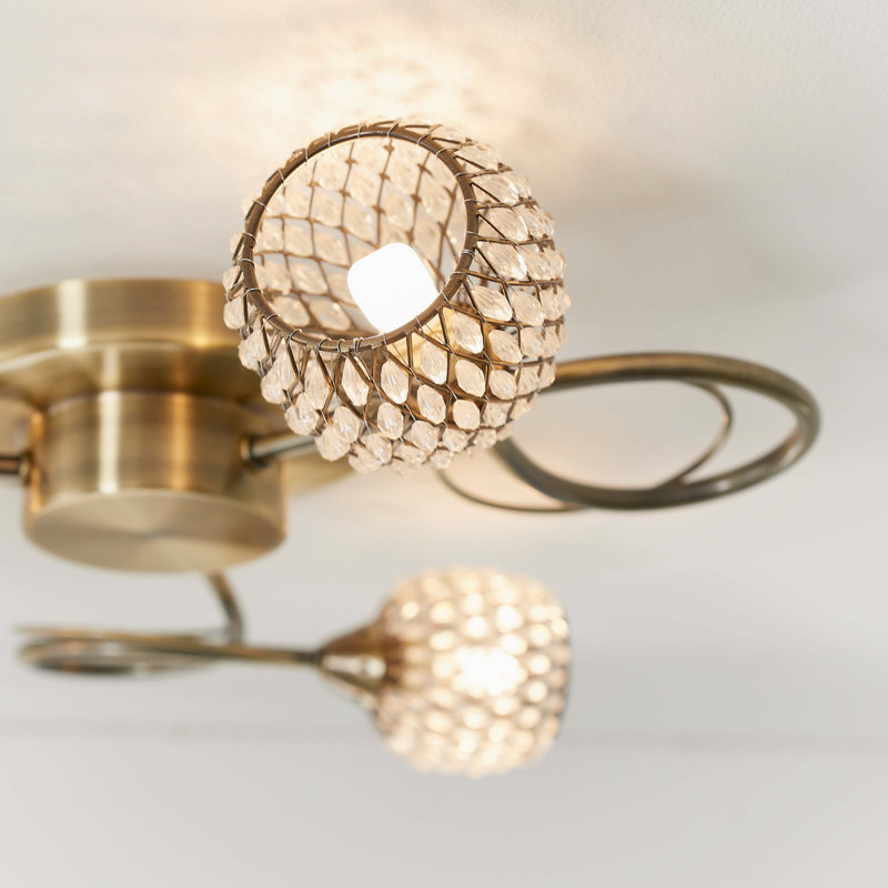 Coven Glass Semi Flush Mount, Antique Brass