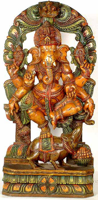 Hand-Carved Wood Ganesha Wall Panel, 36 in. Tall, Mythological     South Indian Temple Art for Living Room & Meditation Space