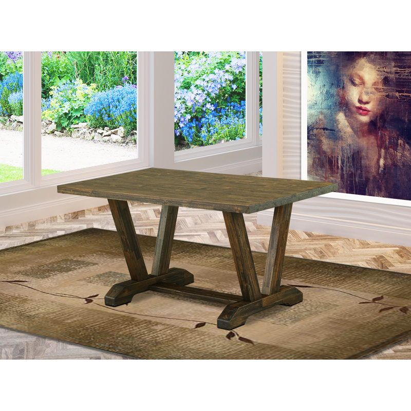 Table de salle à manger V-Style Kitchen - un plateau de table rectangulaire en bois avec des pieds élégants, Jacobean patiné