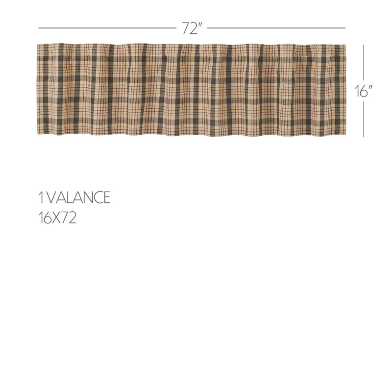 Khaki Tan and Forest Green Plaid Cotton Window Valance, 72" Width