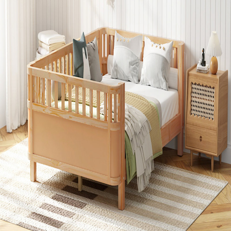 Lit plateforme en bois avec rails pour enfants, structure de lit pour tout-petits à profil bas, Naturel, Lit simple