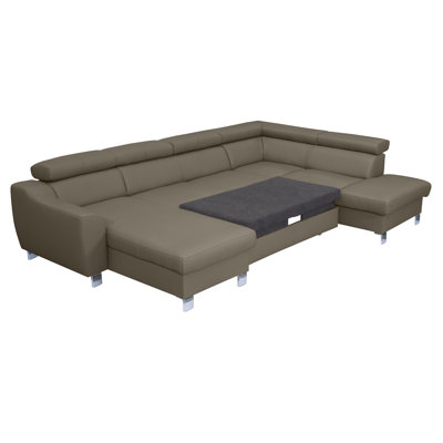 Raedynn Faux Leather Large Corner Sectional with Sleeping Function and Storage Box with Adjustable Headrests