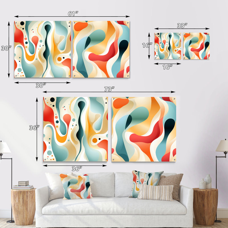 Daimarion - Ensemble de 2 peintures murales abstraites en acrylique, H 16 po x l 33 po