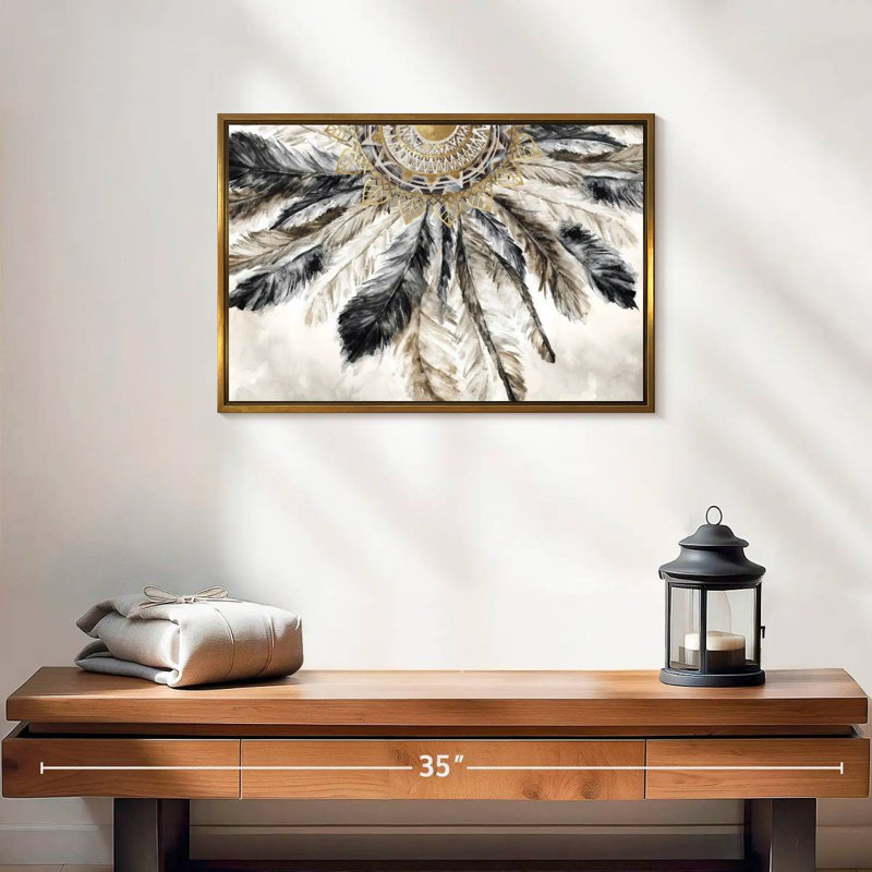 Collier de plumes III, 19 po x 13 po, Cadre flottant doré