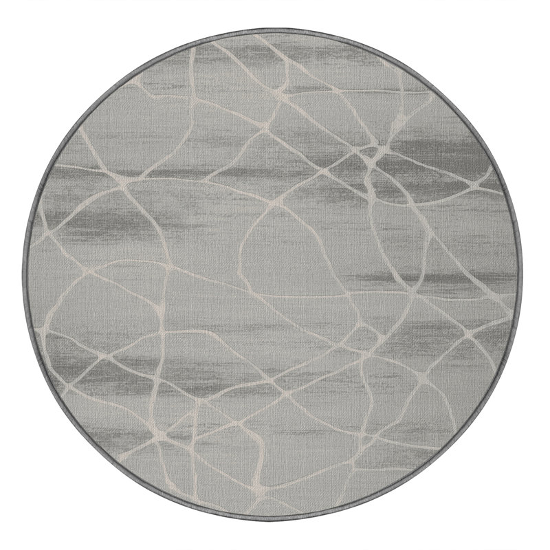 Tapis abstrait gris lavable à la machine, Rond 4 pi