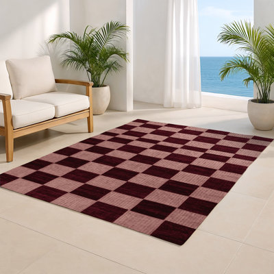 Tapis d'intérieur et d'extérieur à carreaux rouge