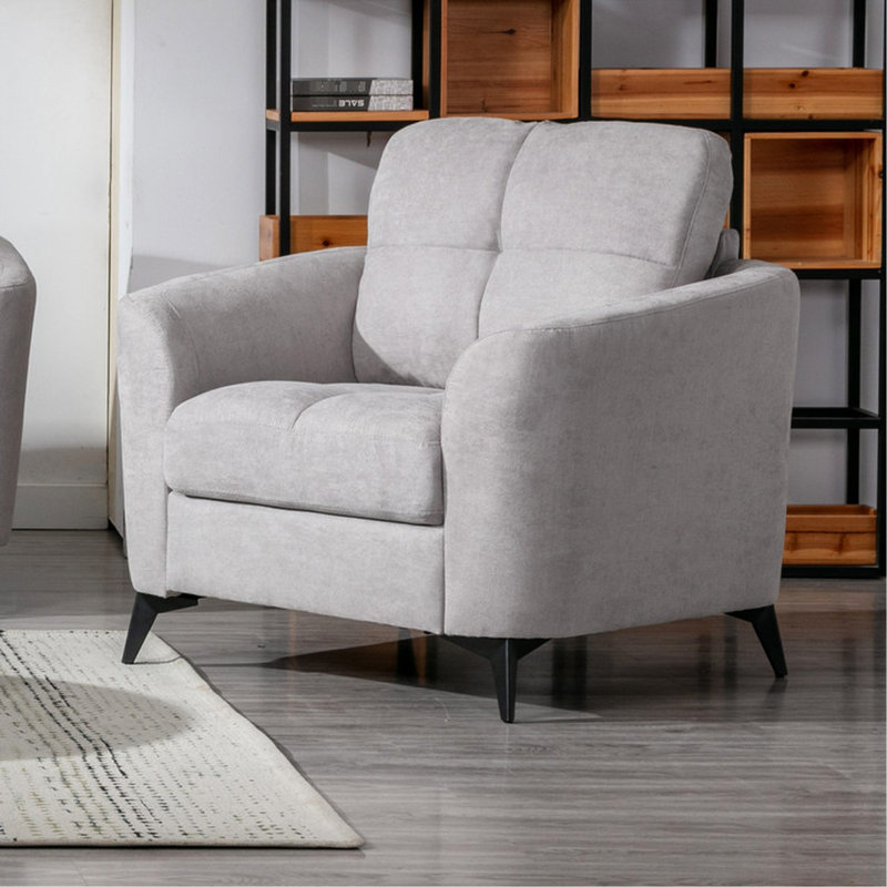 Chaise à coussin en tissu au design élégant gris de 39 po, profondeur d'assise de 21,5 po, ressorts ensachés, métal