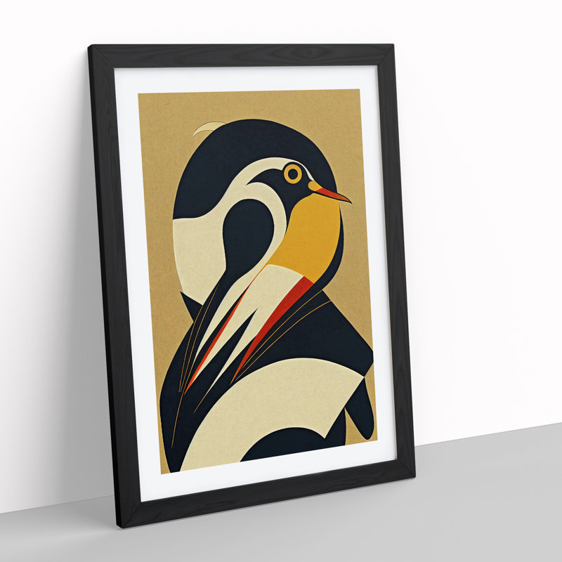 Penguin Abstract No.4 - Wall Art, Black Framed Paper, 36cm H x 27cm W, White