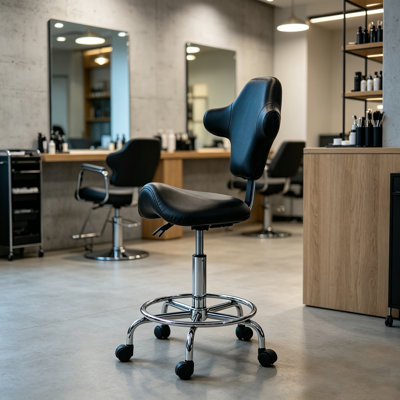 Adjustable Drafting Stool with Foot‑Ring, Faux Leather Ergonomic Backrest, Height Adjustable Rolling Swivel Task Chair for Office Salon Workshop
